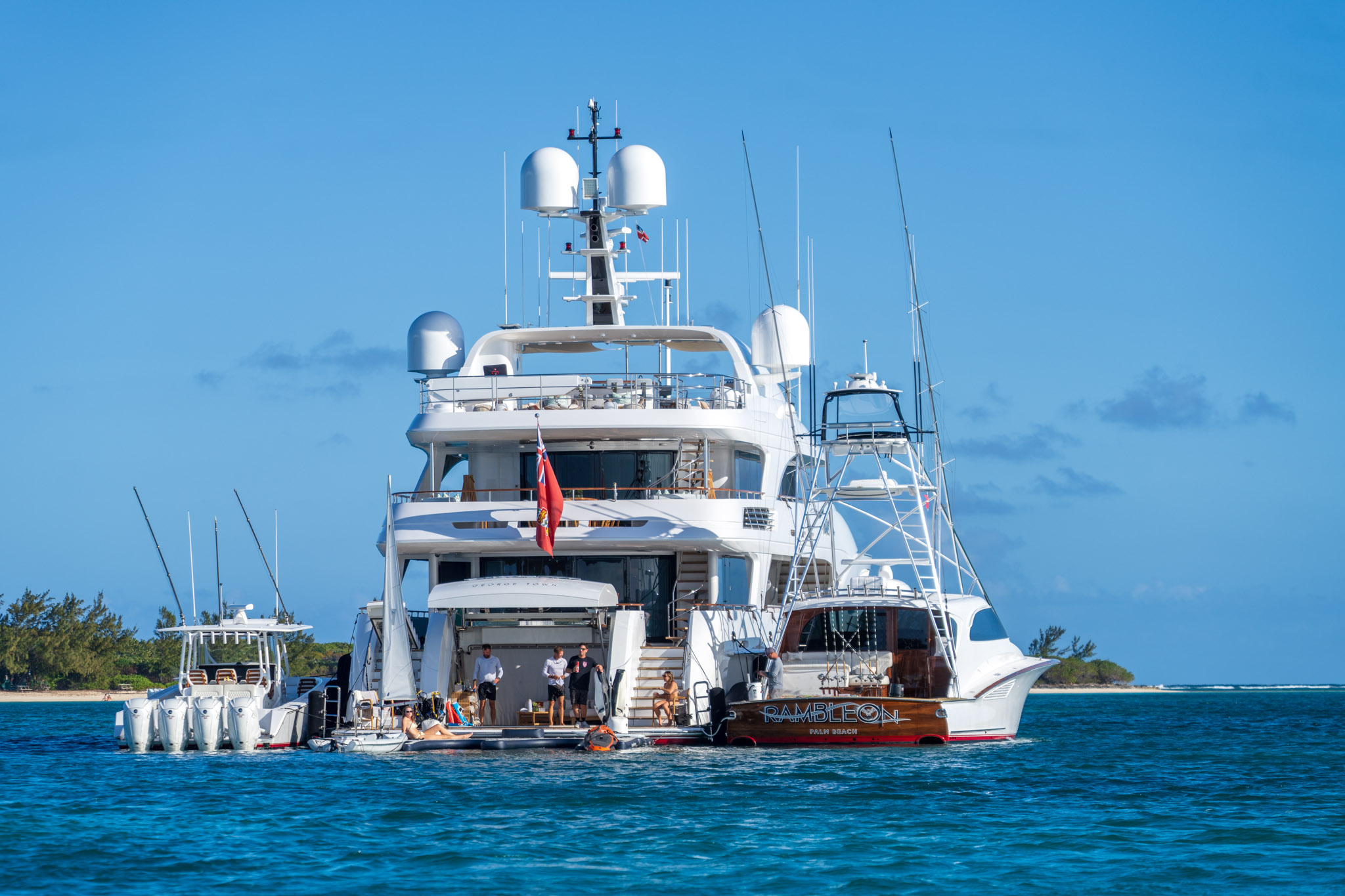 Water sports and swimming from charter yacht at anchor
